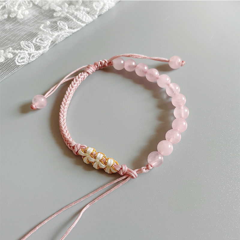 八股编桃花结手绳半成品可穿饰品