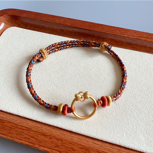 手工编织八股辫手绳半成品可穿珠转运珠平安扣黄金配饰吊坠手链女