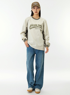 2025 春季字母印花防晒长袖T恤女轻薄透气抗菌运动情侣上衣