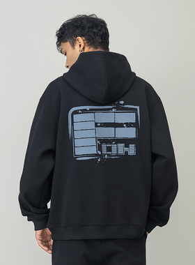 FOH 美式高街磨损字母印花连帽卫衣男2025春季新款宽松情侣帽衫