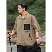 机能工装 五分袖 外套 男夏季 户外撞色多口袋衬衫