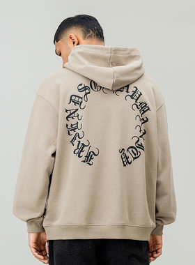 FOH 380g重磅厚板字母连帽加绒卫衣男春季美式情侣宽松帽衫上衣