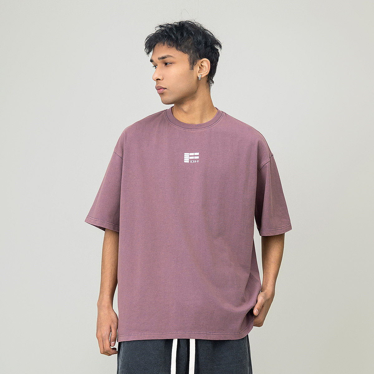 FOH 水洗做旧字母印花圆领短袖T恤男2025夏季新款宽松情侣上衣,男装,T恤,淘宝优惠券,粉丝福利购,淘宝优惠卷