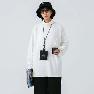 长袖 T恤 打底衫 春秋日系街头中性宽松高领T恤女情侣款