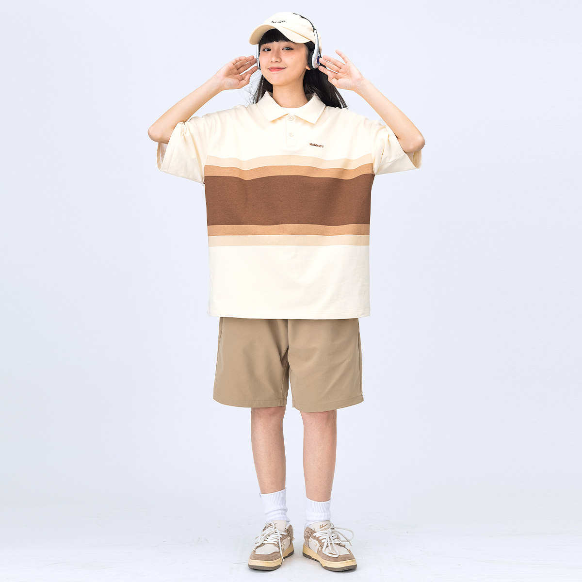 2025日系复古休闲宽松拼色polo领短袖T恤 潮流半袖上衣