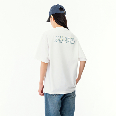 夏季纯棉落肩袖短袖女美式潮流宽松休闲印花字母情侣T