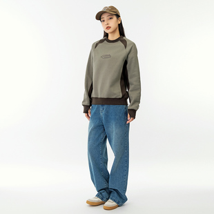 2025 日系复古拼色圆领淘宝长袖 卫衣 休闲宽松加厚上衣 春季