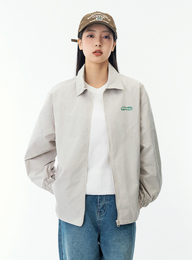 2025春季 日系复古防泼水翻领外套女 美式复古潮流情侣纯色夹克男