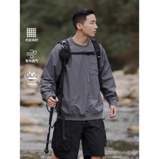 立体口袋机能卫衣宽松潮 户外男速干透气网面上衣外套