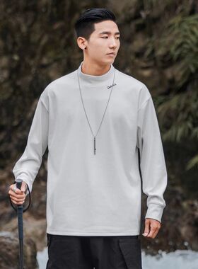 男秋冬户外半高领亲肤打底衫保暖字母刺绣长袖T恤潮