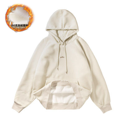 380g加厚春季新款连帽加绒卫衣男女同款日系休闲宽松字母刺绣外套