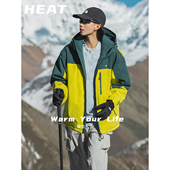 户外特氟龙保暖拼色防水连帽棉服男 冬季 新款 露营登山情侣外套