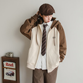 春季 外套 字母印花插肩袖 休闲拼接撞色连帽开衫 卫衣日系男女款