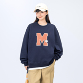 2025春季 日系休闲复古宽松纯色圆领印花卫衣纯色印花套头上衣