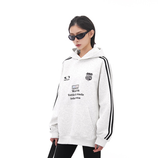 FOH 美式 潮牌运动休闲情侣宽松帽衫 上衣 徽章织带连帽卫衣男女秋季