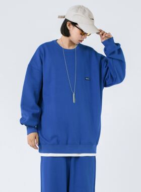 2025春季新款日系复古纯色圆领情侣宽松卫衣