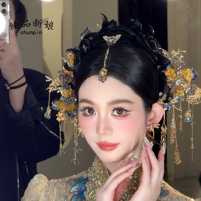 中式秀禾新娘龙凤褂发簪眉心坠