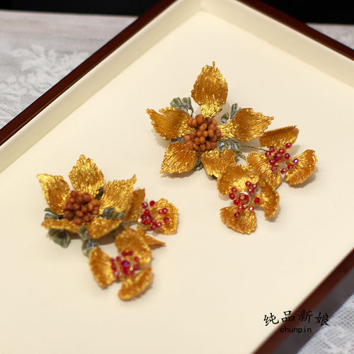 中式头饰小众个性仿金色花朵发饰