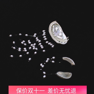 新款小众个性新娘头饰流苏珍珠贝壳花发饰耳环晨袍礼服婚纱配饰品