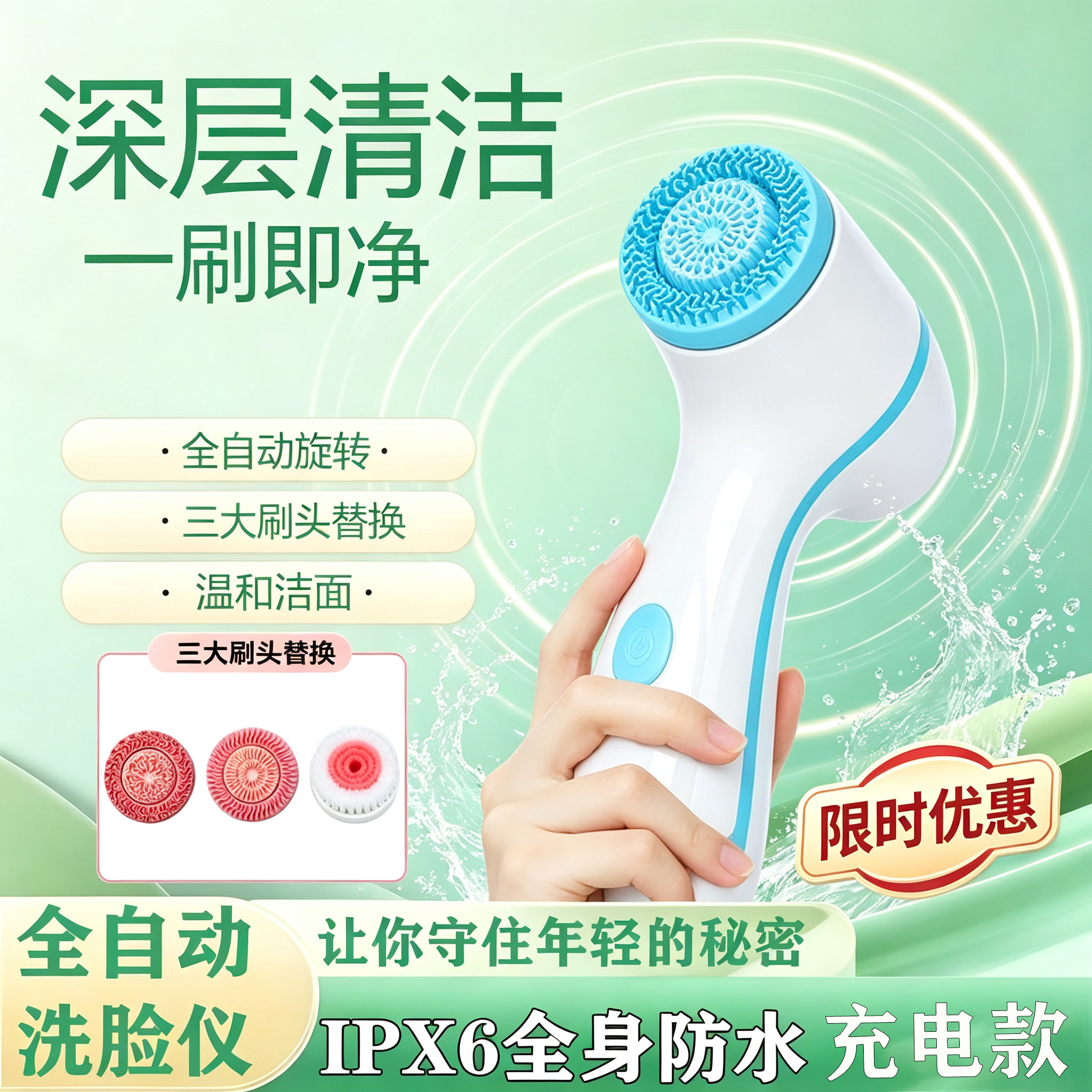 电动洗脸仪洁面仪充电毛孔粉刺清洁面部神器硅胶家用脸部按摩仪器
