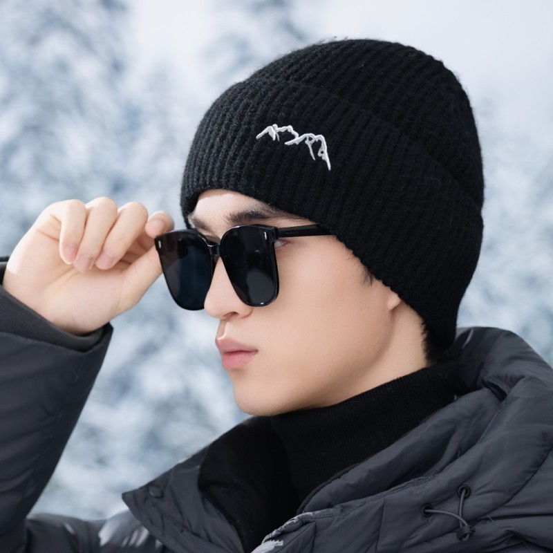 2025新款帽子男冬季户外加绒加厚保暖毛线帽时尚护耳帽针织帽潮帽