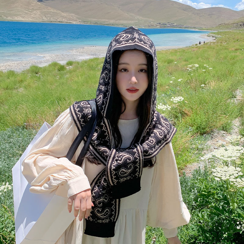 旅游防晒披肩女云南青海湖拍照外搭斗篷夏季新疆穿搭草原连帽围巾