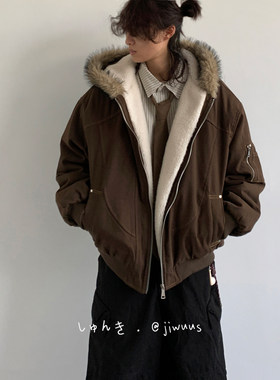 ZOAK 冬季翻领厚外套女生保暖连帽棉衣男女美式复古棉服休闲上衣