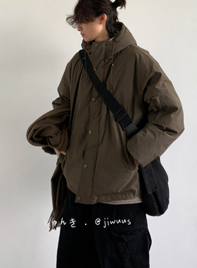 ZOAK冬季日系复古工装羽绒服男女生宽松白鸭绒基础连帽休闲外套