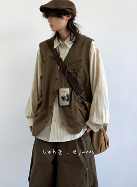 ZOAK四季款日系复古工装马甲男女生阿美咔叽多口袋山系机能背心潮