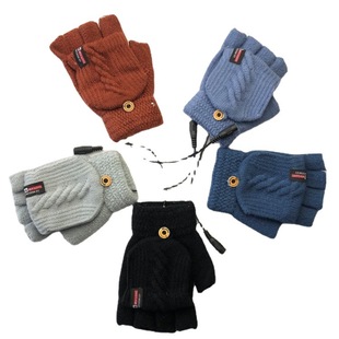 USB电热手套半指护盖针织提花学生手套室内户外2用保暖防寒手套