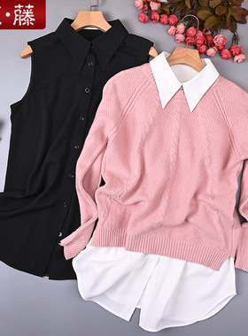 艾藤百搭遮屁屁中长衬衣打底雪纺无袖衬衫黑白色尖领内搭配卫衣女