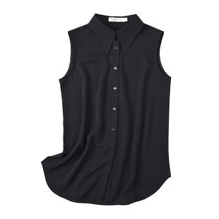 艾藤百搭雪纺衬衣无袖职业衬衫尖领通勤女士上衣内搭叠穿背心
