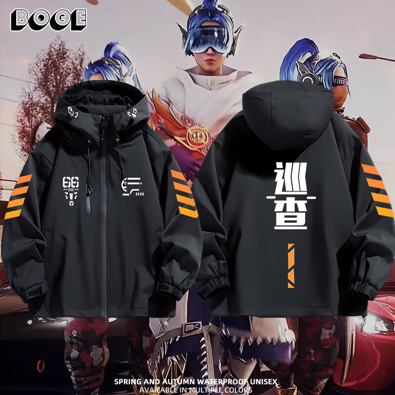 连帽印花高清宽松防风冲锋衣