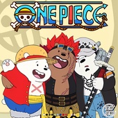 海贼草帽团路飞索隆三只裸熊咱们联动漫卡通纯棉短袖 T恤男装 宽松