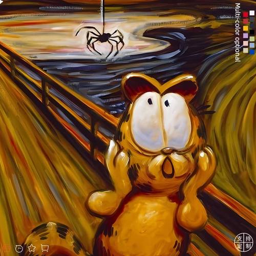 呐喊梵高加菲猫纯棉圆领短袖