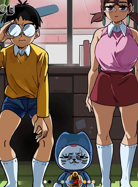 哆啦A梦大雄联动超自然武装当哒当高速婆婆胆大党短袖T恤纯棉衣服