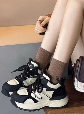 芭笛尔2025冬季新款高帮鞋女百搭平底系带加绒休闲运动女鞋69218