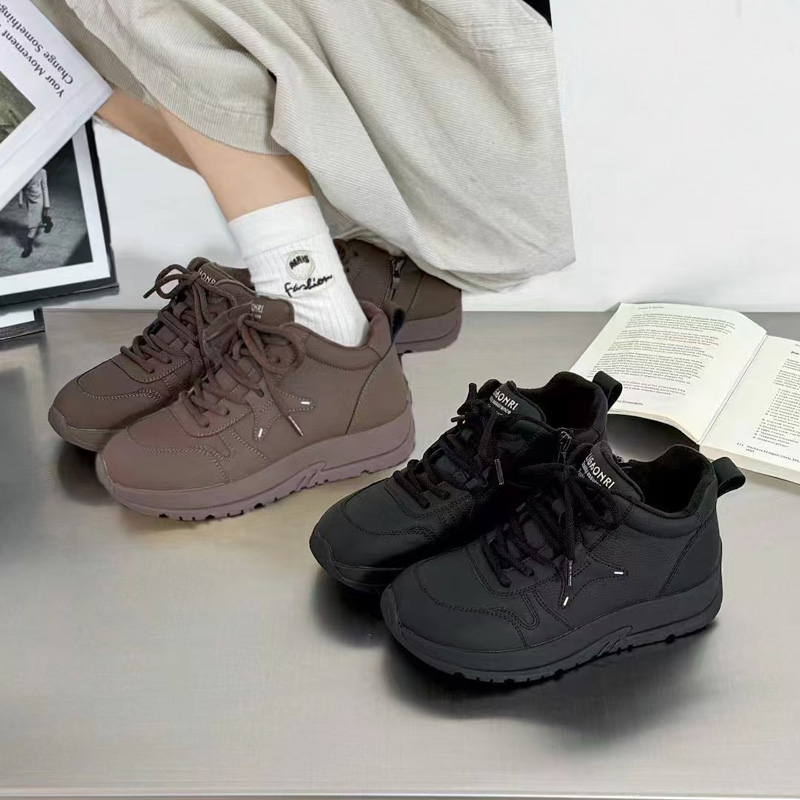 芭笛尔2025冬季新款面包鞋女系带休闲运动鞋加绒42大码棉鞋73402