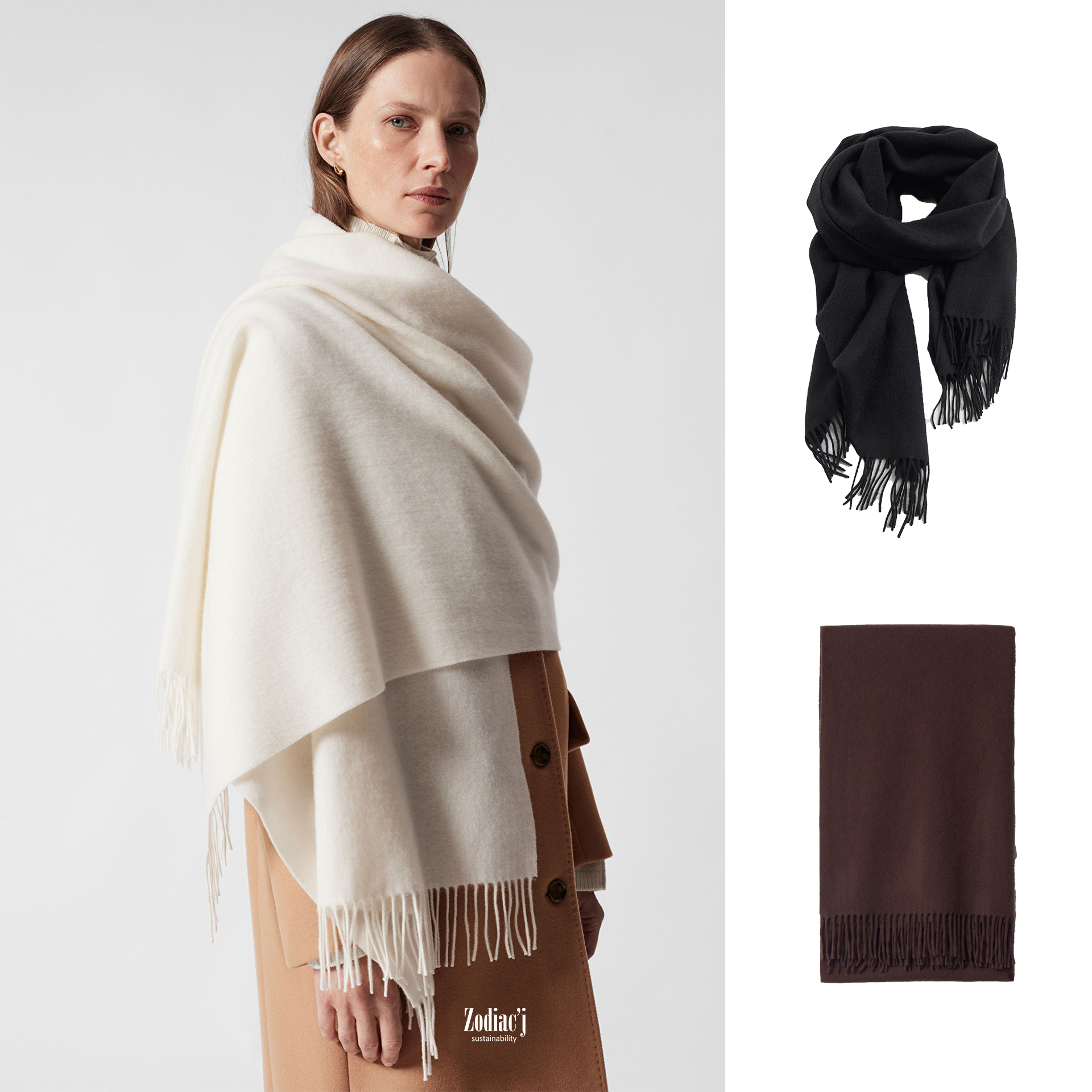 中性OS素色纯羊毛流苏围巾