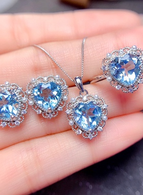 s925银镀金戒指空托吊坠耳钉托心形8*810*1012*12镶嵌托帕石水晶