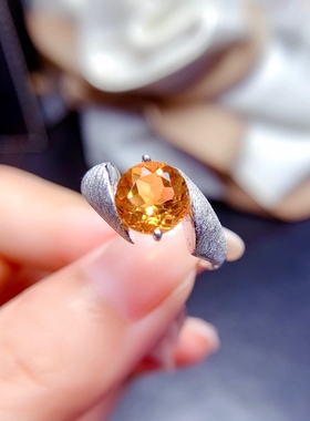 s925银饰戒指空托圆形68拉丝复古欧美时尚开口戒托镶黄水晶托帕石