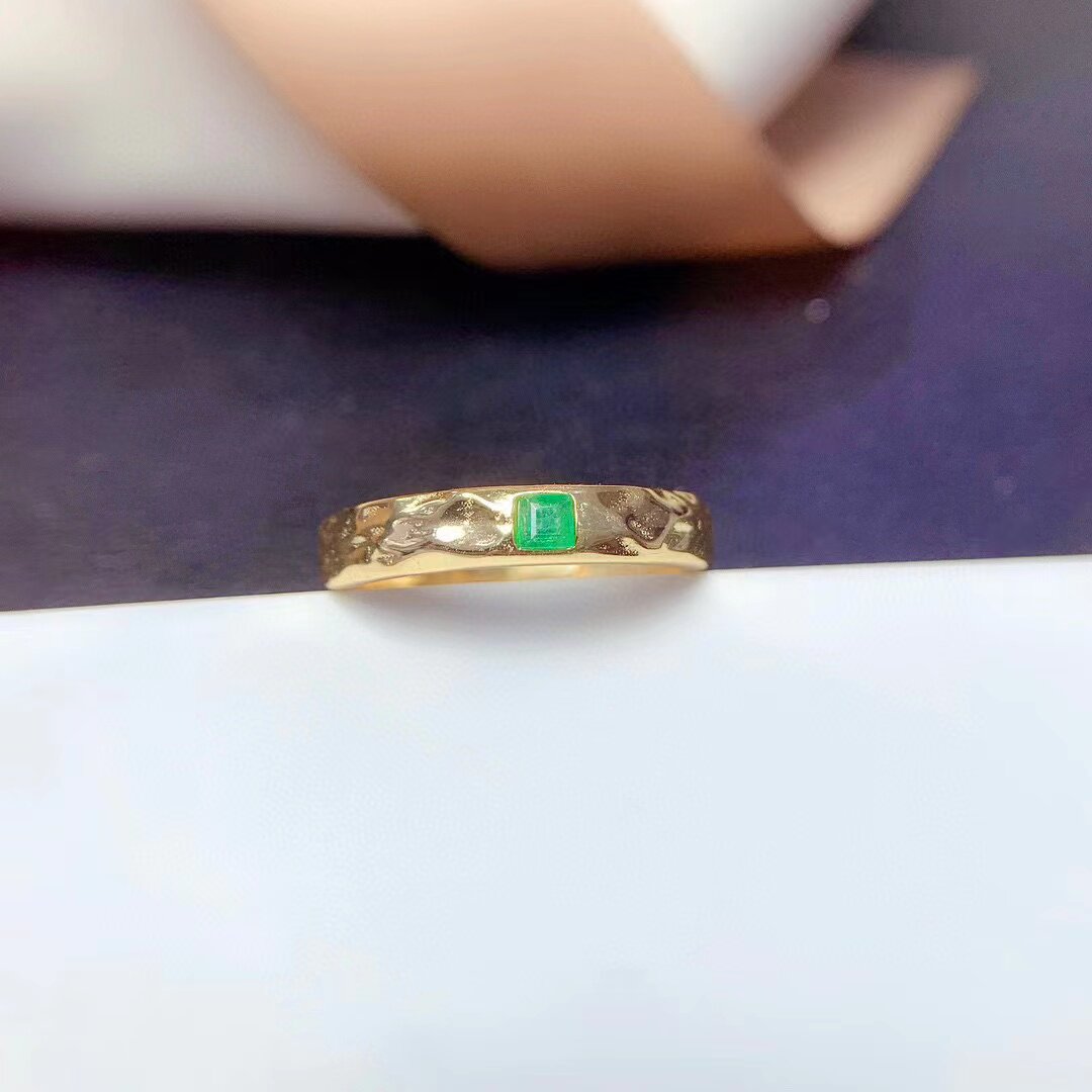 新款包镶戒指镶嵌空托方2.5mm s925银镀18K金天然祖母绿蓝宝石