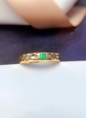 新款包镶戒指镶嵌空托方2.5mm s925银镀18K金天然祖母绿蓝宝石