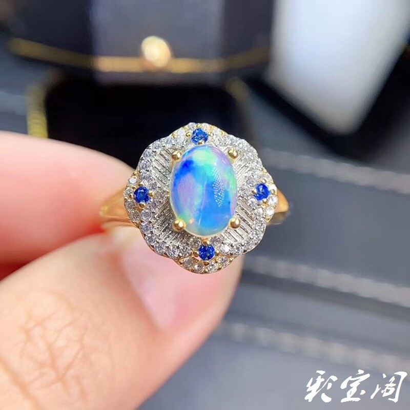纯银拉丝豪华风欧泊碧玉戒指空托