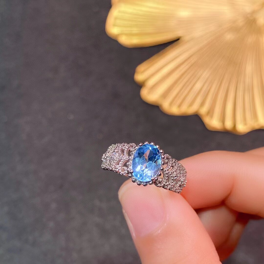 s925银镀金戒指空托椭圆6*8mm时尚宽戒金镶嵌托帕石女戒活圈