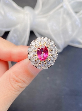 s925银饰戒指空托新款镀双色金戒托活口指圈镶托帕透辉石椭圆6*8