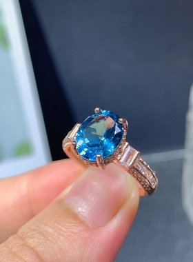 s925银饰戒指空托椭圆形8*10mm时尚轻奢网红开口戒托女镶托帕石