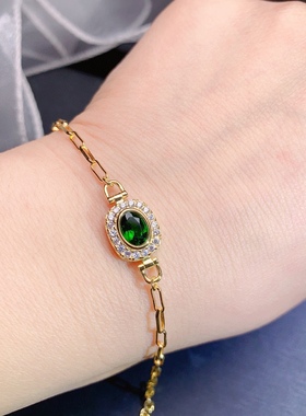 s925银饰手链空托椭圆形时尚日韩精致包镶椭圆形5*7镶透辉石彩宝