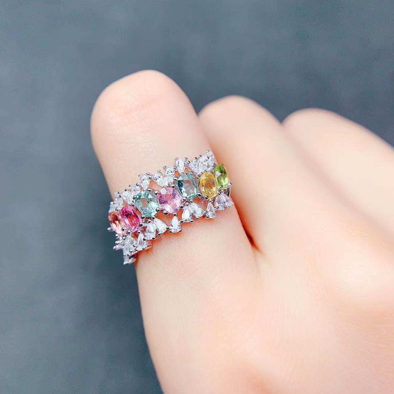 s925纯银镀金色戒指空托椭圆2*3mm3*4时尚排戒日韩活口戒托镶彩宝
