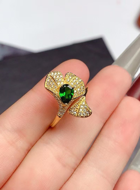 通体s925银戒指空托女时尚简约百搭气质镶彩宝祖母绿戒指5*7mm